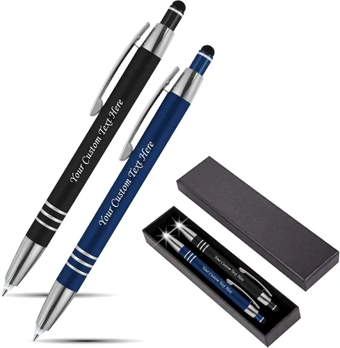 Miniatura 10 de Juego de regalo personalizado, 2 bolígrafos de lujo de metal de goma + linterna LED de escritor nocturno + lápiz capacitivo + caja de regalo, nombre