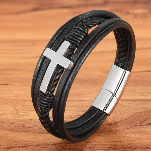 Miniatura 6 de Pulsera de cuero para hombre, accesorios emo, pulseras para parejas, pulseras de cruz de amistad, regalo de joyería hippie para hombres pulseras