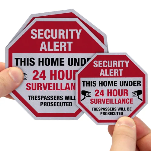 Miniatura 3 de SmartSign Etiquetas adhesivas reflectantes "Security Alert This Home Under 24 Hour Surveillance, Trespassers Prosecuted", rojo/negro/blanco, juego
