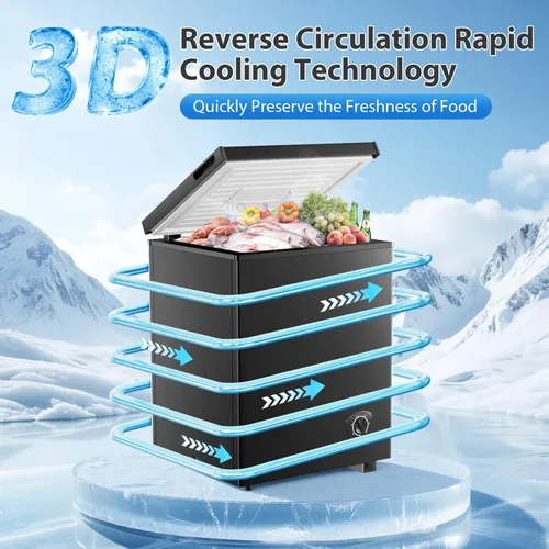 Miniatura 7 de LifePlus Congelador Profundo Pequeño de 4.2 Pies Cúbicos, Congelador de Cofre con 7 Temperaturas Ajustables con Canasta Removible, Ruedas