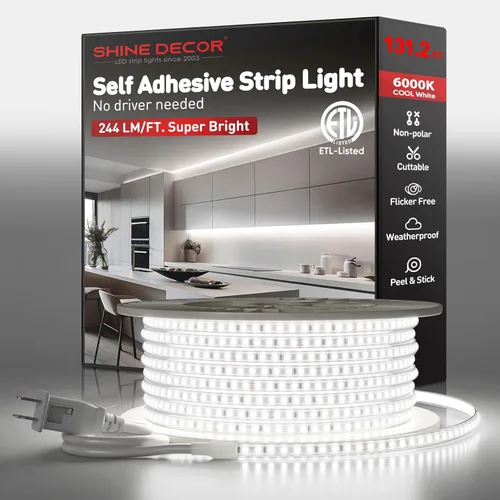 Miniatura 14 de Shine Decor Tira de luz LED súper brillante de 4000LM, Plug & Play de 120V sin controlador, cableado fácil, sin parpadeo, resistente a la intemperie