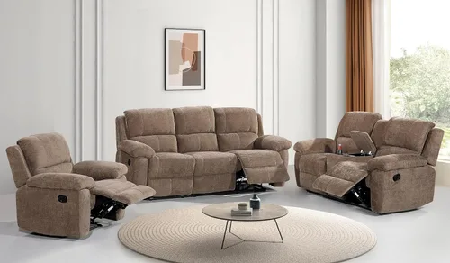 Miniatura 12 de Betsy Furniture Moderno juego de sofá reclinable de tela, sofá biplaza con consola, reclinable 8093 (negro, sofá + sofá biplaza) Breathable