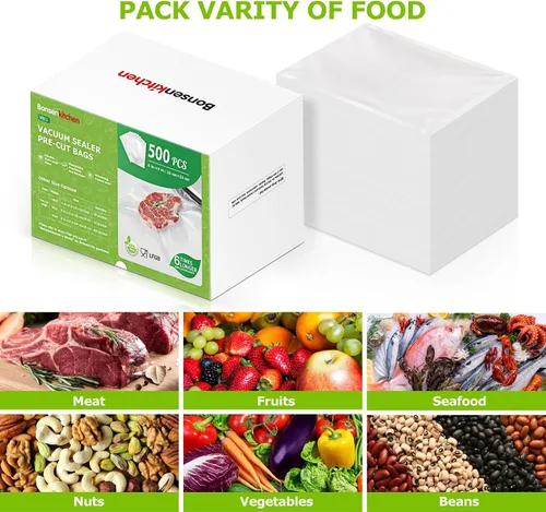 Miniatura 3 de Bonsenkitchen Bolsas selladoras al vacío precortadas, 500 bolsas tamaño Pint de 6" x 9", bolsas selladoras de alimentos, grado comercial, sin BPA