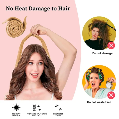 Miniatura 3 de Rizadores de cabello suaves extra largos de 60 pulgadas para dormir, sin calor, rodillos de pelo (caqui)