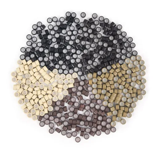 Miniatura 17 de Vlasy 100 Piezas Cuentas de Nano Anillo con Forro de Silicona para Extensiones de Cabello Humano con Nano Anillo 5 Colores Opcionales (Negro)