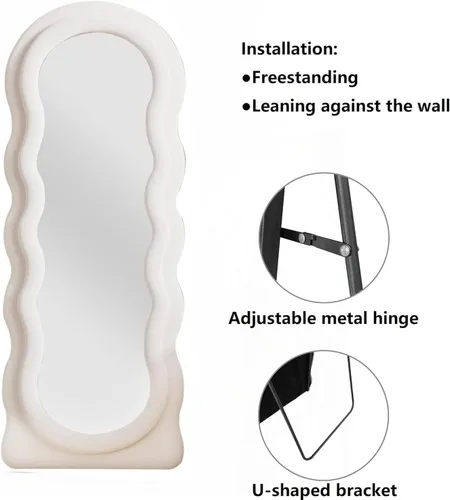 Miniatura 7 de Espejo de cuerpo completo, espejo de pie, espejo de 63 x 24 pulgadas, espejo de cuerpo completo ondulado, espejos de pie para dormitorio, sala