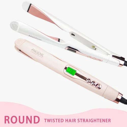 Miniatura 9 de ANGENIL Alisador y rizador de cabello profesional 2 en 1, plancha plana giratoria para mujer, plancha plana redonda rosa de doble voltaje