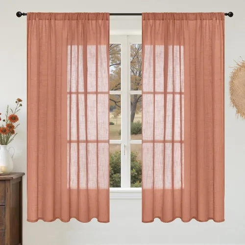 Miniatura 98 de BGment Cortinas de lino café de 30 pulgadas de largo para ventana pequeña, cortinas de media ventana beige semitransparentes ligeras con bolsillo