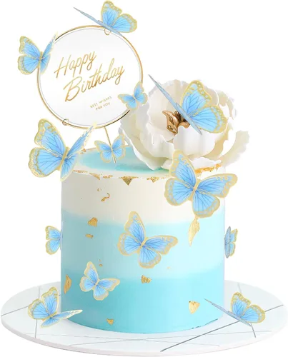 Miniatura 10 de 21 Piezas de Adornos de Mariposa para Pastel con Adornos de Pastel de Feliz Cumpleaños, Mariposas 3D en Rosa y Oro para Pastel, Adornos de Pastel