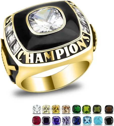 Miniatura 2 de Anillo de campeonato de acero inoxidable con texto y color personalizados - Trofeo, fútbol americano, béisbol, baloncesto, deportes electrónicos