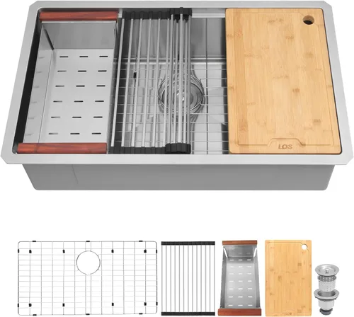 Miniatura 22 de LQS Fregadero pequeño de barra dorada para montaje inferior, fregadero de barra húmeda de PVD dorado y fregadero de cocina RV de 15 x 17 pulgadas
