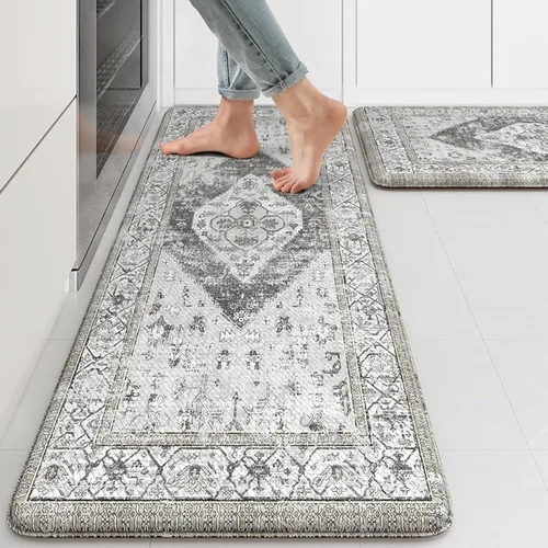 Miniatura 77 de KIMODE - Juego de 2 tapetes de cocina bohemios, antifatiga, antideslizantes, impermeables, ergonómicos, acolchados, cómodos, para lavandería, Caqui