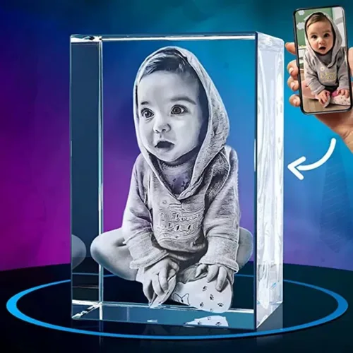 Miniatura 9 de Marco de fotos de cristal personalizado para amantes de la familia, álbum de fotos, marco de fotos láser con base LED para boda (2.0 x 2.0 x 3.1 in)
