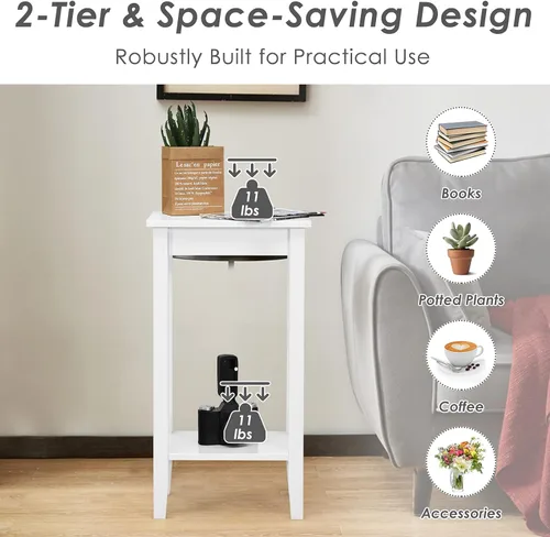 Miniatura 4 de Giantex Juego de 2 mesas auxiliares altas de 2 niveles, mesa de noche de sofá de diseño simple con estante versátil y patas de madera para espacios