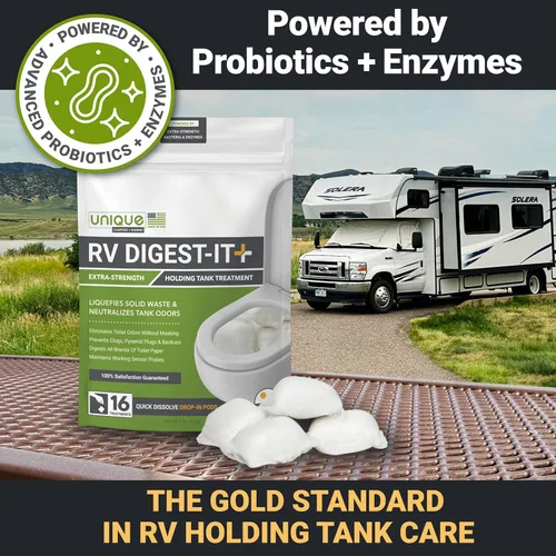 Miniatura 7 de Unique RV Digest-It+ Cápsula de Tratamiento para Inodoro de Autocaravana Extra Fuerte - Licúa los Desechos y Todas las Marcas de Papel Higiénico