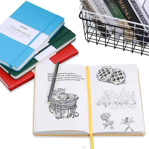 Miniatura 7 de Huhuhero Cuaderno Diario, Diario de Líneas Rayadas, Tapa Dura Papel Premium Grueso de 120gsm con Cuaderno de Cuero Sintético para Escribir