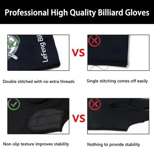 Miniatura 5 de LeFeng - Guantes de billar profesionales para billar, 3 dedos abiertos, para mano izquierda para hombres y mujeres