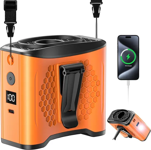Miniatura 8 de Ventilador de cintura portátil con clip, 4 velocidades, 13000 rpm, fuerte flujo de aire con batería de 10000 mAh y carga móvil, ventilador de camisa