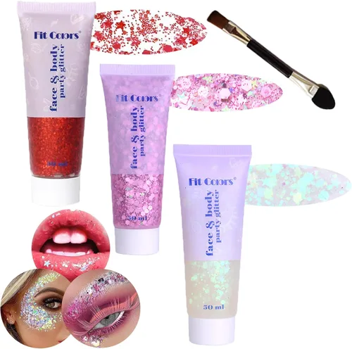 Miniatura 46 de Gel con purpurina para el cuerpo y la cara: Accesorios para conciertos de cantantes, disco, festival, rave, maquillaje con purpurina facial, 150 ml