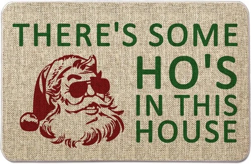 GAGEC Tapete de Navidad para exteriores, con texto en inglés "There Some OH's in The House", divertido tapete de entrada para puerta de invierno,