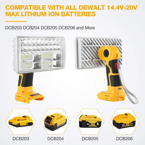 Miniatura 2 de Luz de Trabajo LED para Batería Dewalt 20V, Hiesuan 30W 3300LM Luz de Obra Linterna Foco con Cabezal Pivotante de 110 Grados Aleación de Zinc