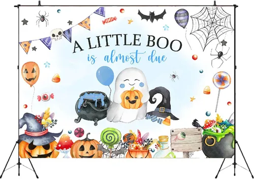 Miniatura 2 de Blue A Little Boo - Telón de fondo para baby shower para niños, Halloween, calabaza, baby shower, fantasma, Halloween, baby shower, decoraciones