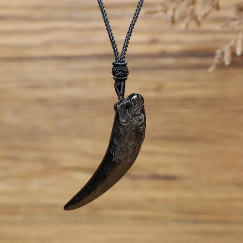Miniatura 4 de COAI Collar de obsidiana de diente de lobo para hombre y mujer