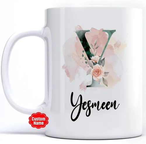 Miniatura 19 de PREZZY Taza personalizada con letra N con inicial, monograma personalizado, taza de café floral, regalos para mujeres, hombres, familiares, amigos