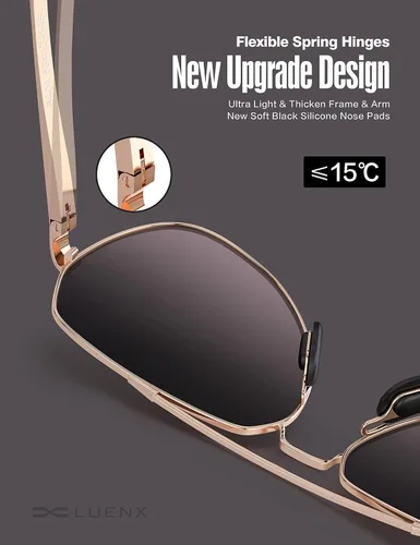 Miniatura 5 de Lentes para aviador Luenx polarizados, para hombres y mujeres, con armazón de metal grande, protección UV 400