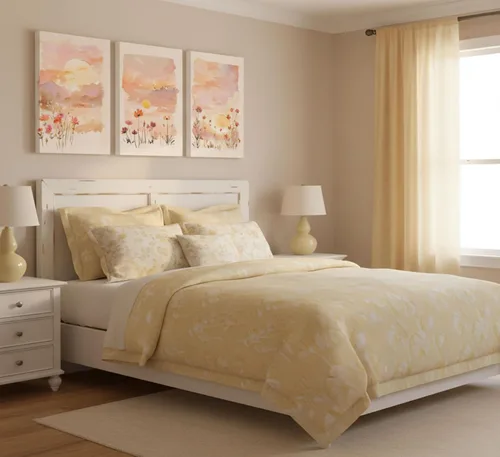 Miniatura 2 de 3 piezas de lienzo de amanecer para pared, flores silvestres rosas rubor, flores silvestres florales y naranjas, acuarela, pinturas de paisaje