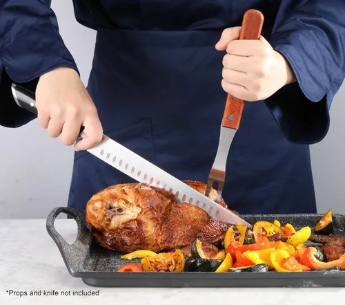 Miniatura 5 de New Star Foodservice Tenedor para barbacoa de grado comercial, mango de madera (13 pulgadas)