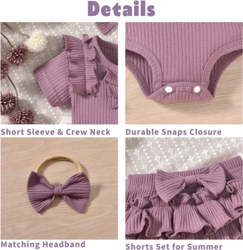 Miniatura 18 de Aalizzwell Body de manga corta para bebé niña con pantalones cortos acanalados
