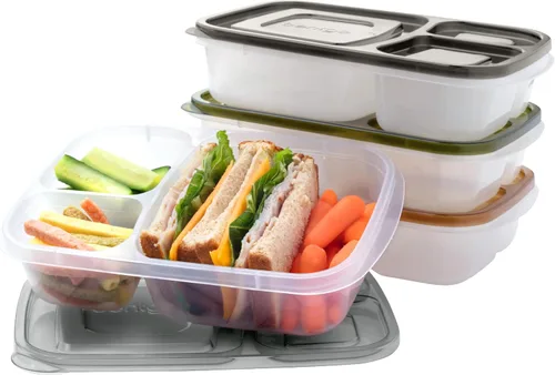 Miniatura 14 de Bentgo Easyboxes - Cajas de almuerzo apilables originales - Recipientes de comida reutilizables de 3 compartimentos para niños y adultos - Caja