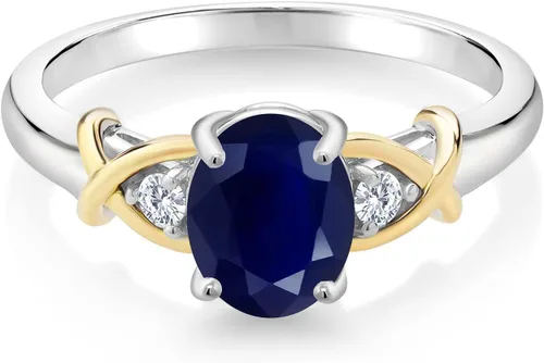 Miniatura 125 de Anillo de compromiso de oro amarillo de 10 quilates y plata 925 con piedra natal y diamantes cultivados en laboratorio para mujer, ovalado de 0.315