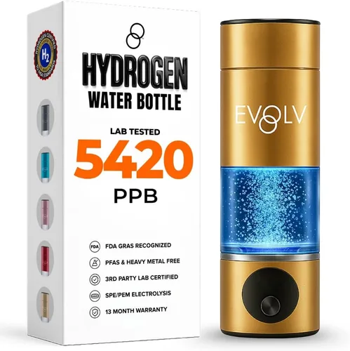 EVOLV Generador de Botella de Agua de Hidrógeno - Ionizador de Agua SPE y PEM 5.4PPM, Mayor Concentración de H2 - Botella de Agua Hidrogenada