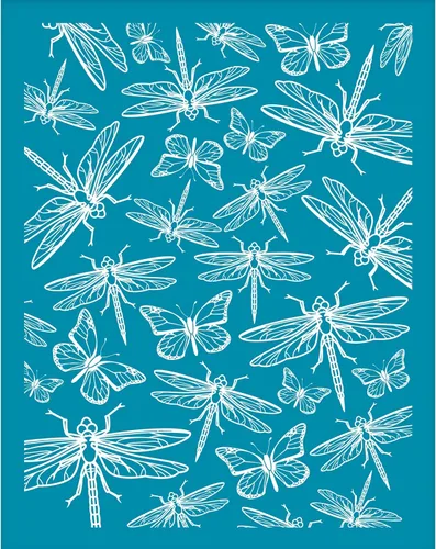 OLYCRAFT Pantalla de seda de 4 x 5 pulgadas para arcilla polimérica - Plantilla de mariposa de libélula - Malla de transferencia reutilizable no