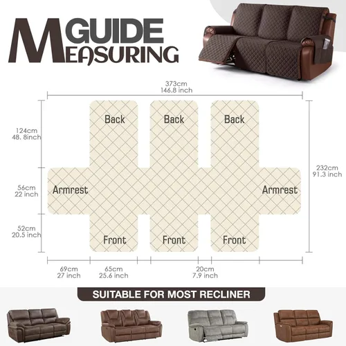 Miniatura 7 de KinCam Funda Impermeable para Sofá Reclinable, Fundas Antideslizantes para Sofá Reclinable de 3 Asientos, Funda para Sofá Reclinable Protector