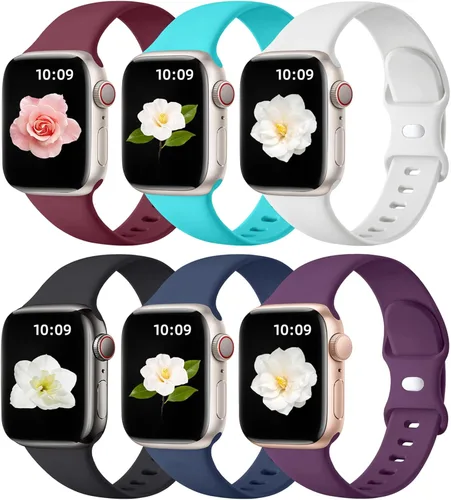 Maledan Paquete de 6 correas compatibles con Apple Watch de 38mm 40mm 41mm 42mm 44mm 45mm 46mm 49mm, mujeres y hombres, correa deportiva de silicona