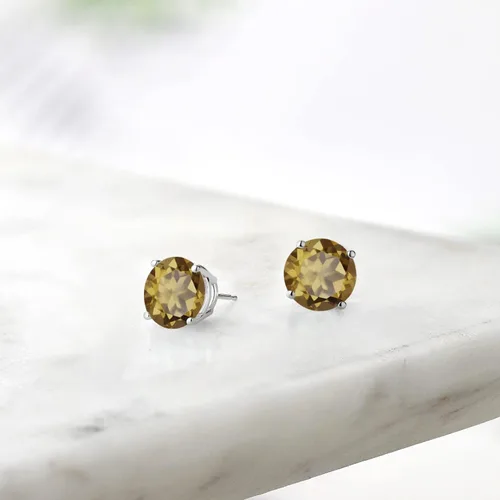 Miniatura 60 de Gem Stone King Aretes de plata de ley 925 con piedra natal redonda de 0.276 in para mujer