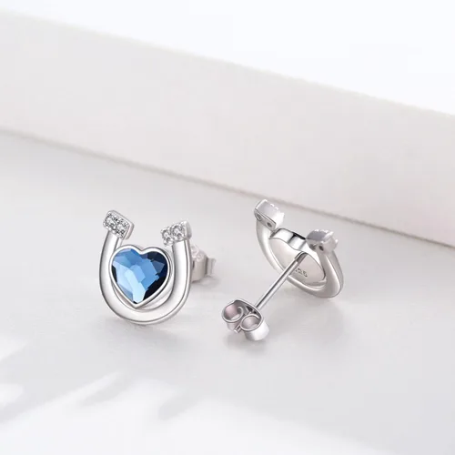 Miniatura 3 de Aretes de herradura de plata de ley 925, hipoalergénicos, joyería de herradura, regalos para mujeres con orejas sensibles, Plata de ley, cristal