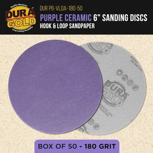 Miniatura 2 de Dura-Gold Premium Discos de lijado de cerámica de película morada de grano 180 de 6 pulgadas, caja de 50 – Papel de lija con soporte de gancho