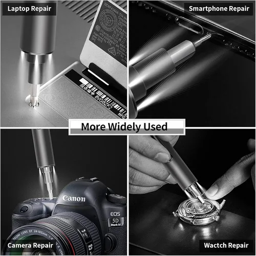 Miniatura 7 de Mini destornillador eléctrico - Juego de destornilladores de precisión inalámbricos pequeños de 3.7 V - 55 puntas de precisión y luz LED