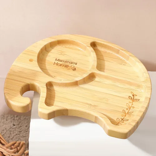 Miniatura 5 de Mamimami Home Placas de succión de bambú para bebés, platos de alimentos que alimentan para placa de destete LED, utensilios para bebés, sin BPA
