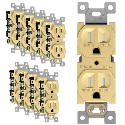 Miniatura 10 de ENERLITES Toma de corriente dúplex, tomacorrientes eléctricos de pared resistentes a manipulaciones, grado residencial, 3 cables, autoconexión a