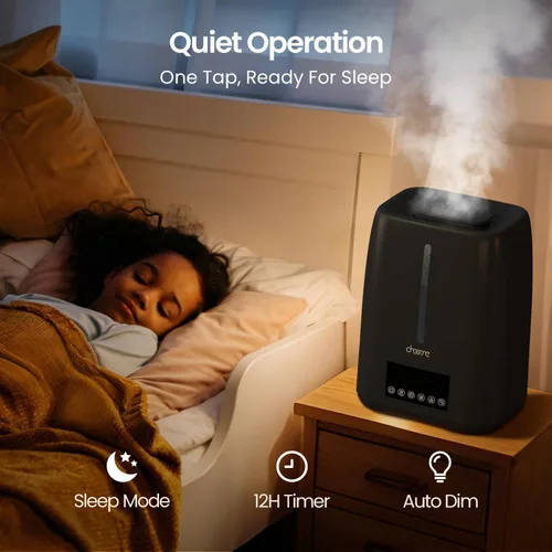 Miniatura 4 de Humidificador ultrasónico de 6L con llenado superior - Niebla fría y cálida para dormitorio, bebé, habitaciones grandes y plantas, control Negro