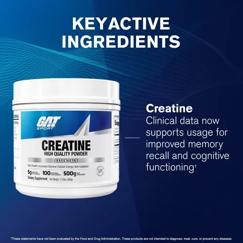 Miniatura 3 de GAT SPORT Polvo de Creatina Monohidrato 500 Gramos, Fuerza, Salud Cerebral, Antioxidante, Resistencia, para Hombres y Mujeres, Sin Sabor, 100
