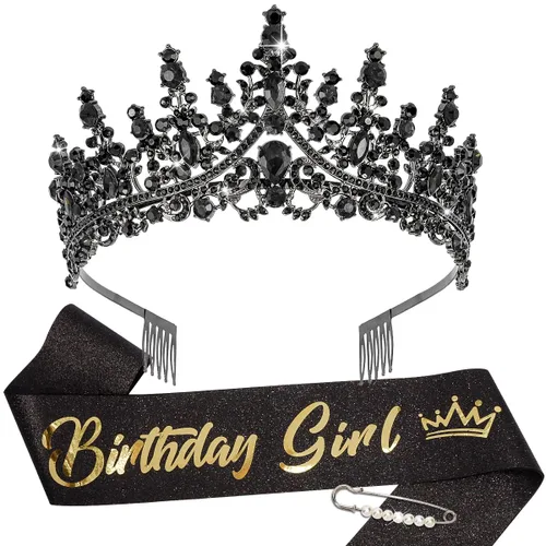 Miniatura 9 de TOBATOBA Banda de Cumpleaños Coronas de Cumpleaños para Mujeres Niñas, Decoraciones de Cumpleaños para Mujeres, Metal Diamante falso Cristal