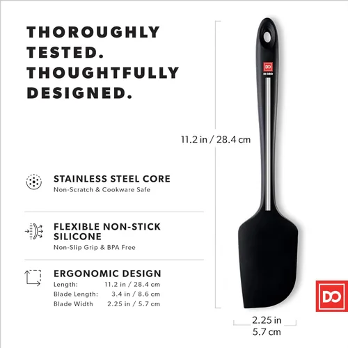 Miniatura 4 de di Oro Living Espátula de silicona, resiste temperaturas de hasta 315 ºC, diseño de una sola pieza sin uniones, excelente, goma de silicona Negro