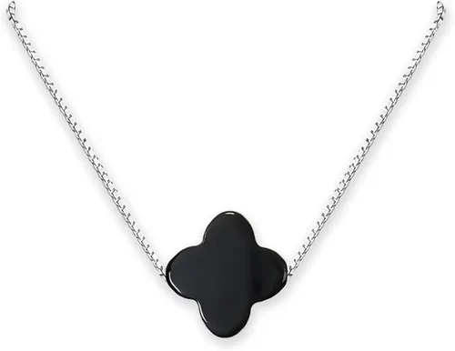 Collar de trébol de ónix negro para mujer, cuentas de trébol de ónix negro en cadena de plata de ley, collar de gargantilla de buena suerte