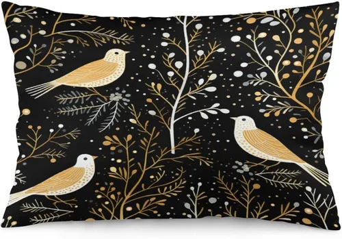 Miniatura 9 de Funda de almohada dorada de invierno con diseño de pájaros de nieve, Navidad, 12 x 20 pulgadas, diseño de Feliz Navidad, invierno, Navidad, cojín